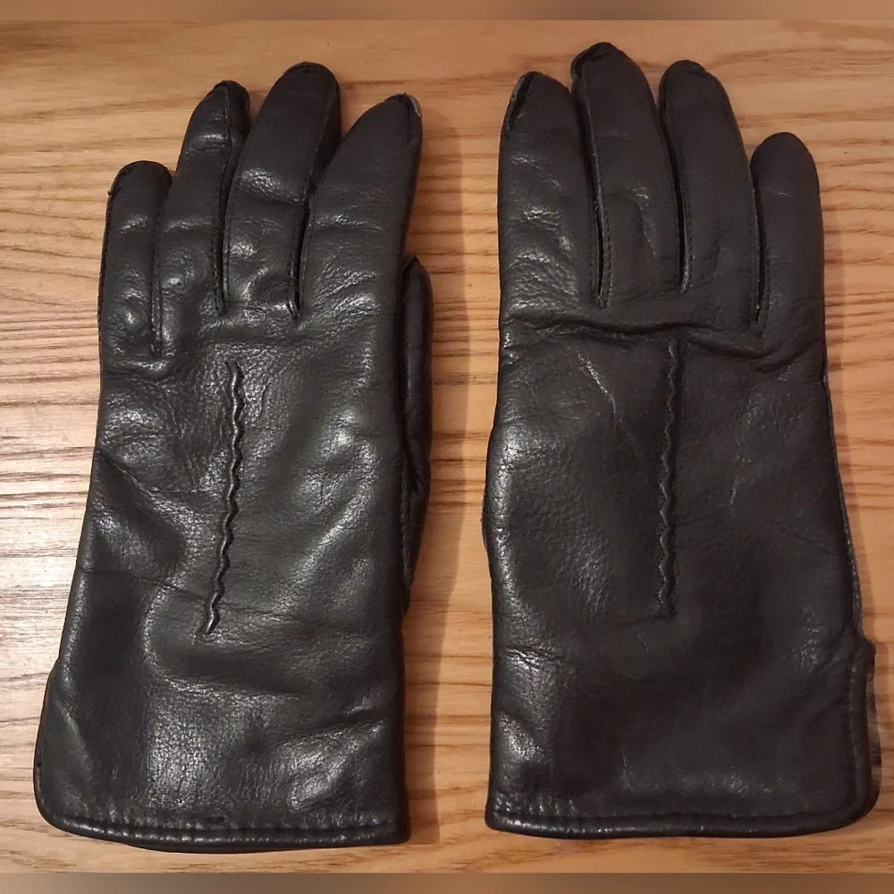 EUC Vintage Black Leather & Rabbit Fur Lined Moto Warm Winter Glove SZ M